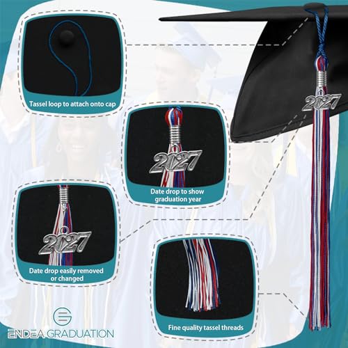 Graduation Triple Color Tassel with Silver Date Drop