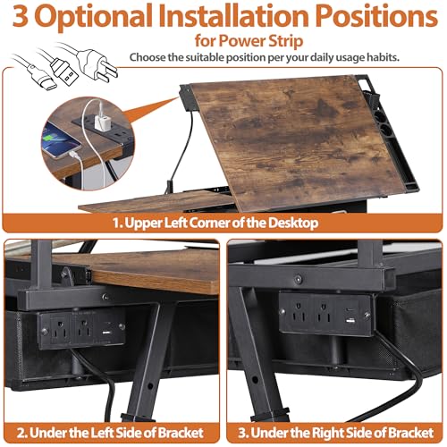Adjustable Drafting Table Set with Charging Station and Stool