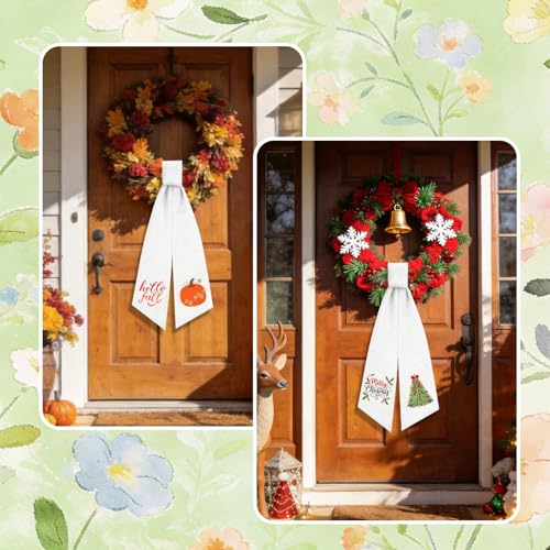12 Pcs Seasonal Wreath Sash Embroidery Ribbon for Front Door Decor