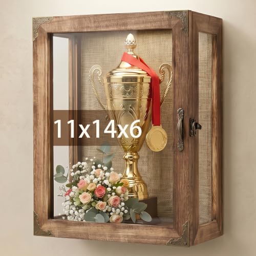 11x14 Deep Shadow Box Display Case with Glass Sides - 6.2 Inch Depth Wood