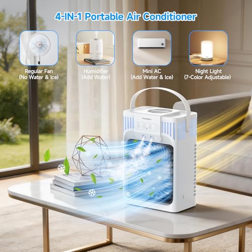 Portable Air Conditioner, 4-in-1 Evaporative Cooling Fan with 1200ml Tank