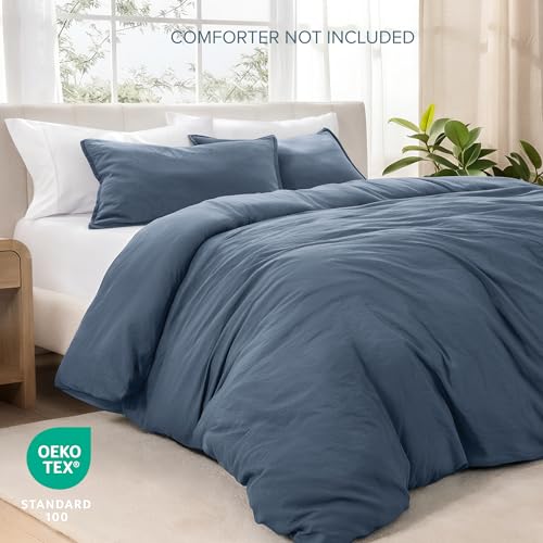 Ultra-Soft Washed Queen Duvet Cover Set with Pillow Shams - Linen Look
