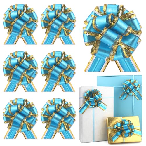 Light Blue Gift Bow Wrap Pull Bows 6 pcs Christmas Wedding Party Decorations