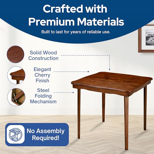 Stakmore Cherry Folding Square Table with Scalloped Edge - Durable Solid Wood