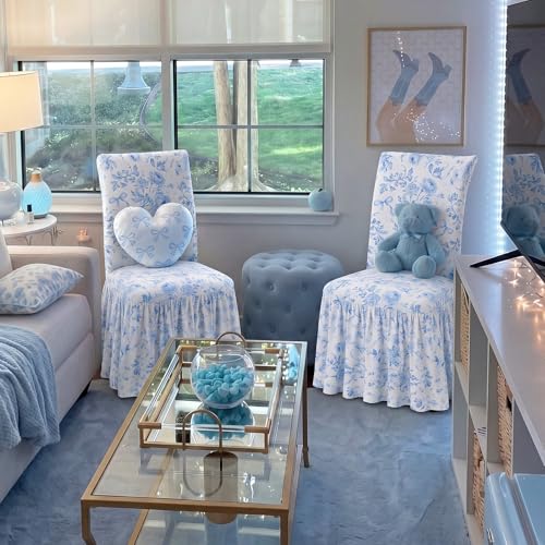 Blue Bow Dorm Chair Cover - Washable Floral Protector for College Room