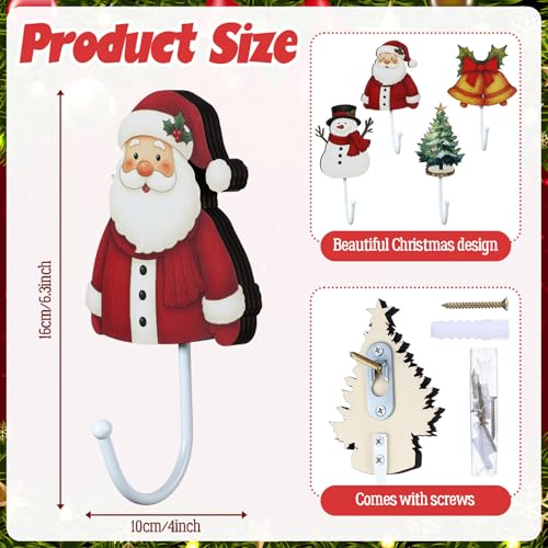 Yookeer 4-Piece Christmas Wall Hooks Stocking Holders – Santa, Snowman, Tree & Bell