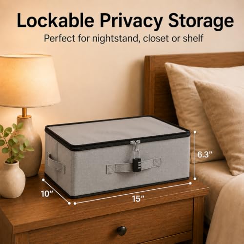 Lockable Privacy Storage Box with Combination Lock and 2 Soft Bags, Gray