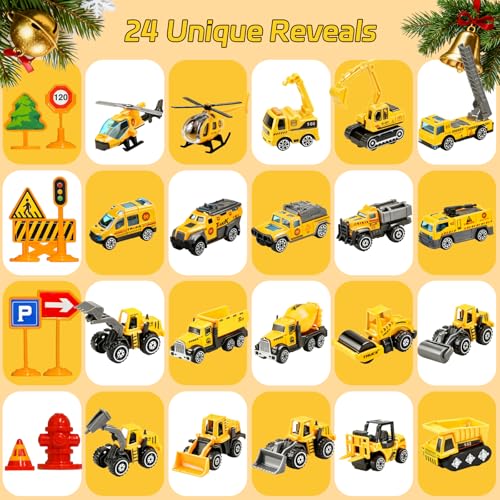 Kids Construction Truck Advent Calendar - 24-Day Christmas Countdown Toy Set