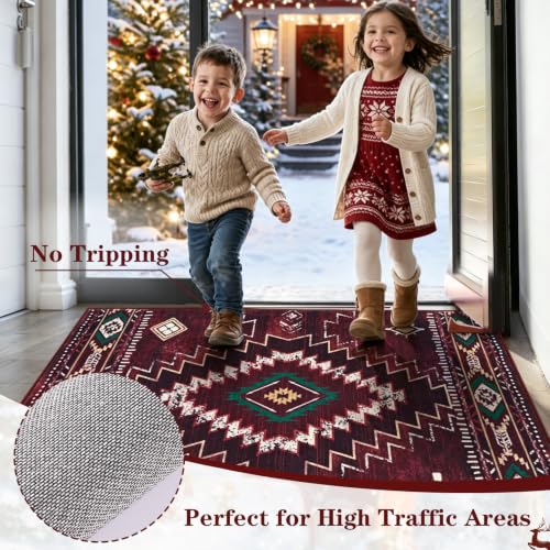 Yinhua Red 8x10 Western Area Rug for Living Room & Bedroom, Washable Christmas Decor