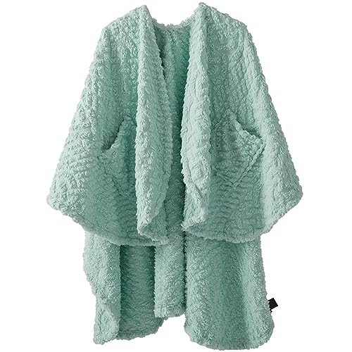 Wearable Fleece Blanket with Pockets, Mint Green 58" x 64" Sherpa Throw