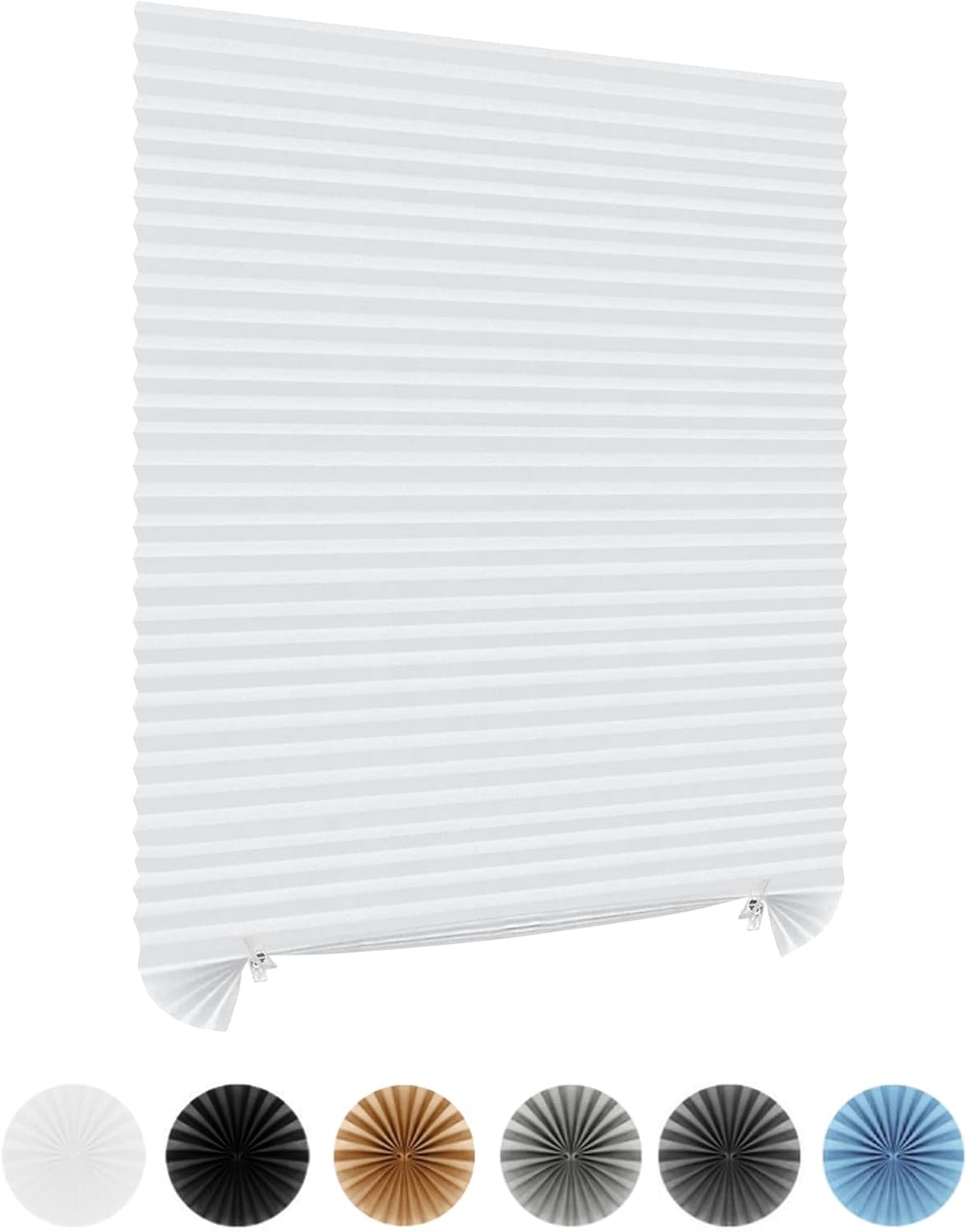 Skiennix Cordless Window Blinds - No Drill, Clip-On, Self-Adhesive Pleated Paper Shades for Home & Nursery