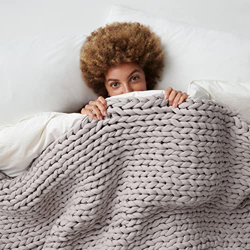 Organic Cotton Weighted Blanket - Hand-Knit Cooling Throw, 10 lbs, Moonstone