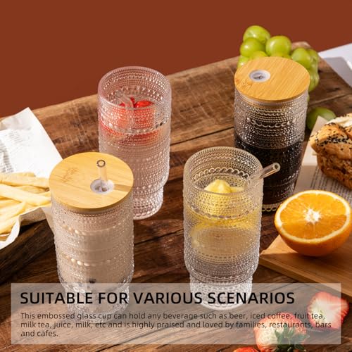 16oz Glass Tumbler Set with Bamboo Lids and Glass Straws - 4 Piece Set