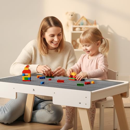 3-in-1 Wooden Kids Activity Table with Storage and Reversible Building Board