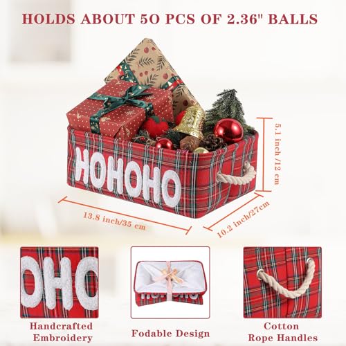 Tidelit HOHOHO Small Christmas Gift Basket with Embroidered Lamb Fleece, Farmhouse Style, Foldable Storage Bin