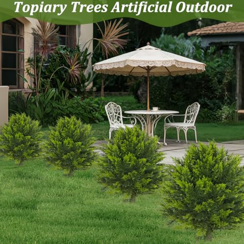 24-Inch Artificial Cypress Topiary Ball Set, UV Resistant Faux Shrub Bushes
