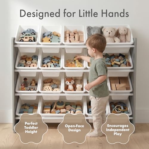 Kids Toy Storage Organizer with 16 Removable Bins - 4-Tier Playroom Shelf