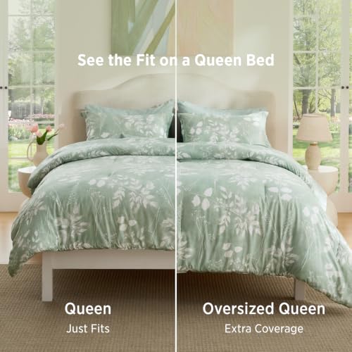 Sage Green Floral Queen Comforter Set - 7-Piece All-Season Bed in a Bag