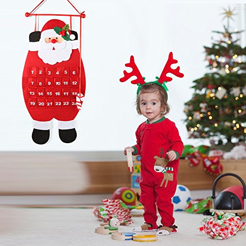 3D Felt Santa Christmas Advent Calendar - Hanging Holiday Countdown Decor