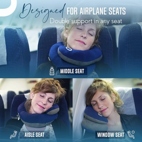 Travel Neck Pillow with Double Support for Airplane & Car Rides - Adjustable, Washable, Large Size, Nude