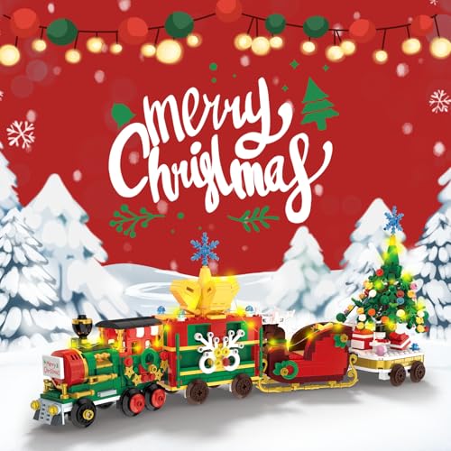 MINYSIC Advent Calendar 2025 Building Blocks Set with LED Light (Red/Green - Christmas Train)