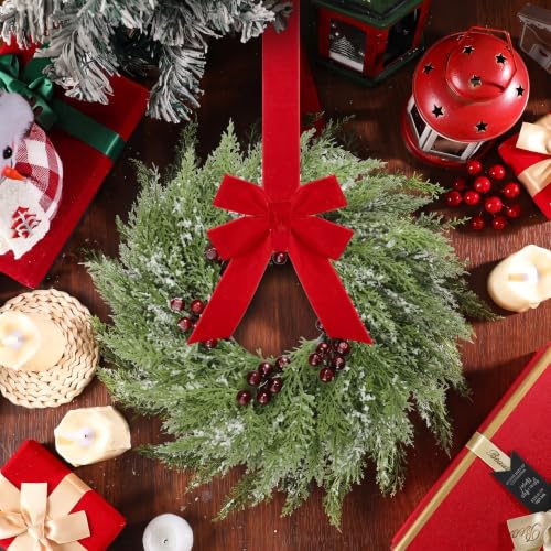 6-Piece Mini Christmas Wreaths with Red Ribbons for Kitchen Cabinets