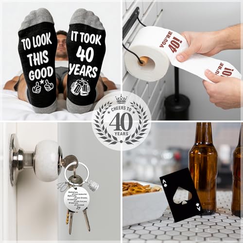 40th Birthday Gift Set for Men: Beer Glass, Shot Glass, Apron, and Accessories