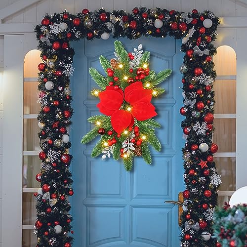 3-Piece Lighted Christmas Teardrop Swags, 17.7-Inch Artificial Pinecone Garland