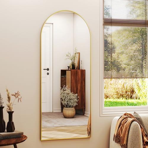 56-inch Arched Full Length Floor Mirror with Gold Aluminum Frame