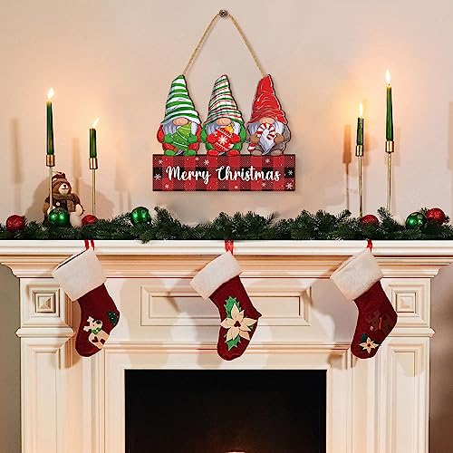 Merry Christmas Wooden Door Sign Gnome Welcome Decor for Holiday Porch & Home