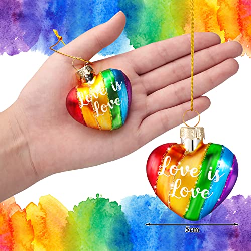 Cunhill Rainbow Heart Christmas Ornaments, Set of 6, Glass Holiday Decor