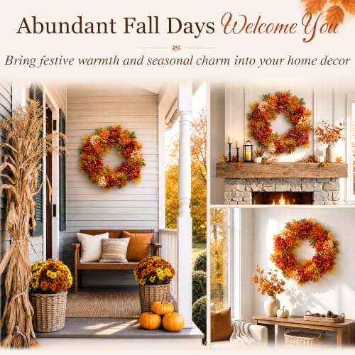 24-Inch Fall Wreath for Front Door with Autumn Flowers and Storage Bag