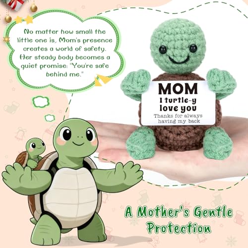 4THFARMES Handmade Crochet Turtle Gift for Mom from Daughter Son, Cute Stepmom & Mother-in-Law Stocking Stuffer - I Love You