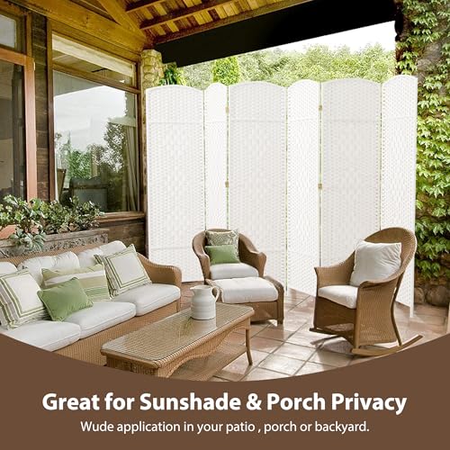 6-Panel Folding Room Divider, Freestanding Woven Privacy Screen, Off-White