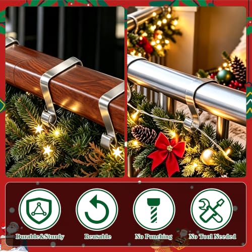 30 Pack Stainless Steel Banister Clips for Stair Railing & Holiday Decorations