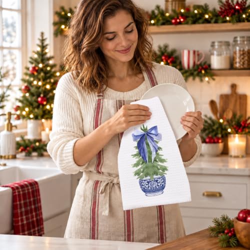 Blue Chinoiserie Christmas Kitchen Hand Towels 16x24 — SPBL&L (Holiday Decor)