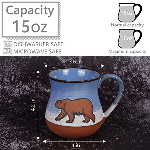 MPotTo 16 oz Ceramic Polar Bear Mug - Blue Coffee & Tea Cup, Dishwasher & Microwave Safe