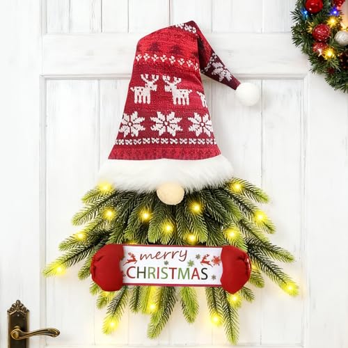 Glowing Santa Christmas Wreath for Front Door with 20-LED Lights