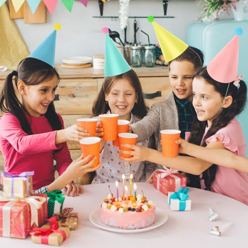 10 Pack Pastel Party Hats for Kids & Adults with Pom Poms