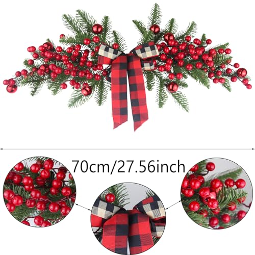 27-Inch Artificial Christmas Swag with Red Berries and Ribbon Bow