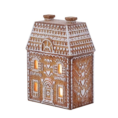 Cynkeyee 6.5 Inch Gingerbread Christmas Figurine - Resin Village House, Two Chimney