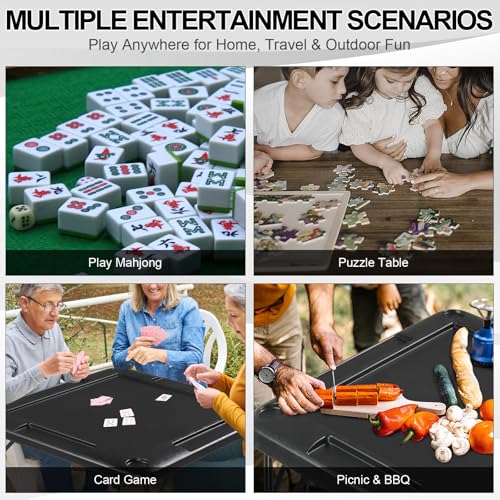 35-Inch Folding Mahjong Table with Cup Holders and Chip Trays