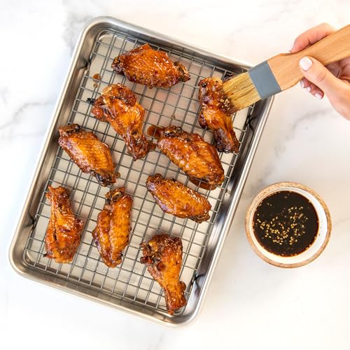 Aluminum Quarter Sheet Baking Pan with Oven-Safe Nonstick Grid Rack