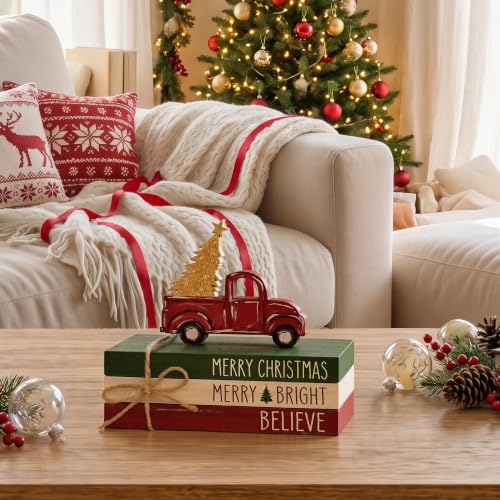 Christmas Faux Books Bundle - Wooden Decor Set with Truck Variation