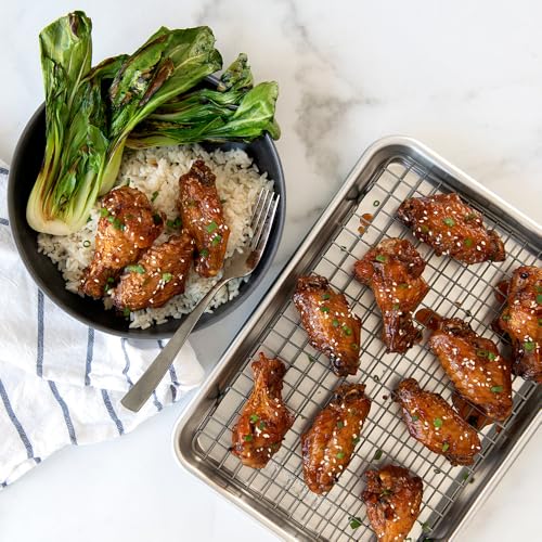 Aluminum Quarter Sheet Baking Pan with Oven-Safe Nonstick Grid Rack