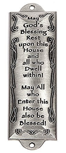 Bless This House Pewter Mezuzah Plaque - 4.25 Inch Decorative Wall Sign