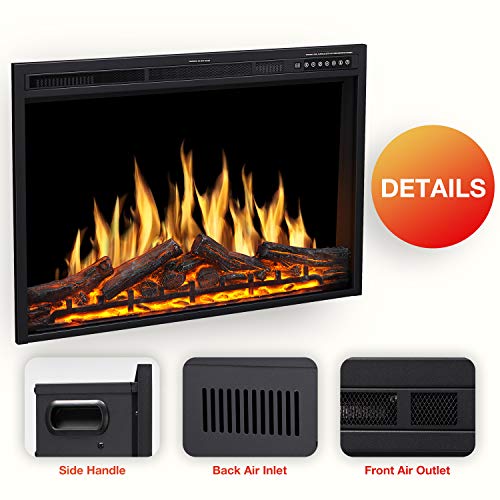 36-Inch Electric Fireplace Insert Recessed Heater with Remote Control