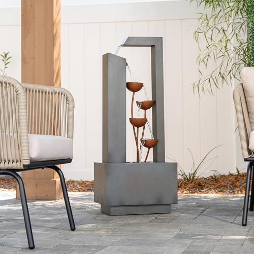 38-Inch Tall Metal Sculptural Flower Multi-Tier Freestanding Water Fountain