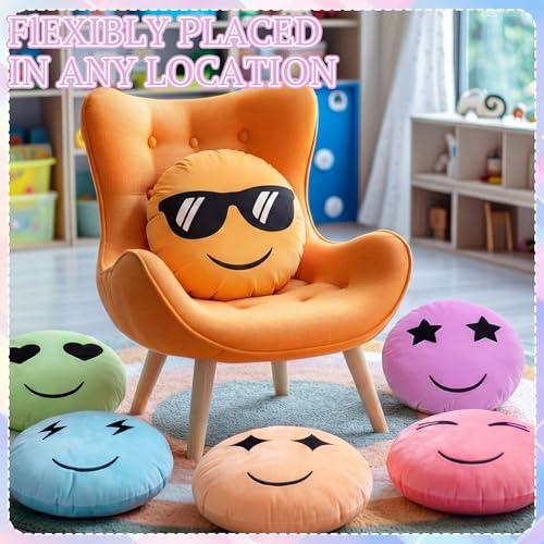6 Pcs Smile Face Floor Cushions, 15-Inch Round Pastel Seating Pillows