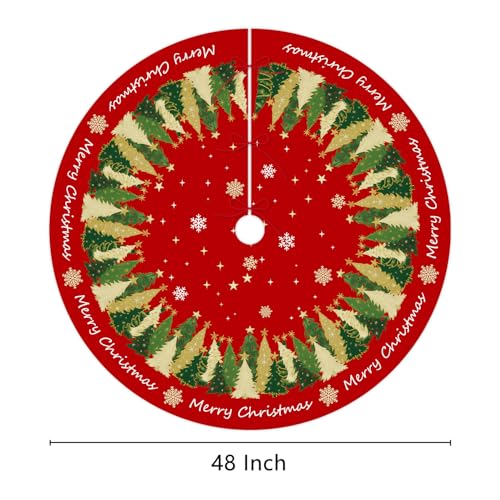 48 Inch Gold Snowflake Christmas Tree Skirt - Felt Holiday Decor for Home & Party